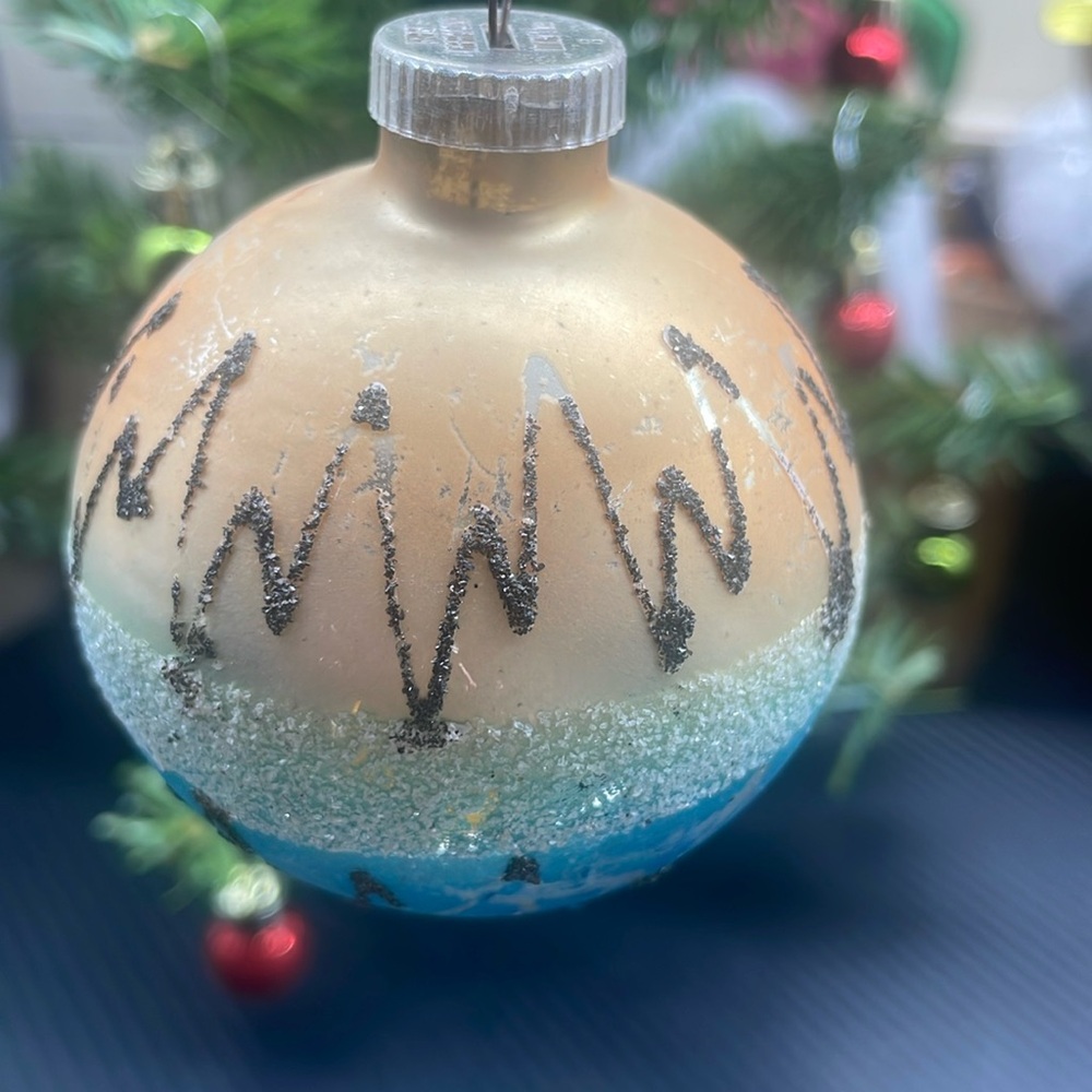 Vintage West Germany Ornament, Blue,  beige, and silver